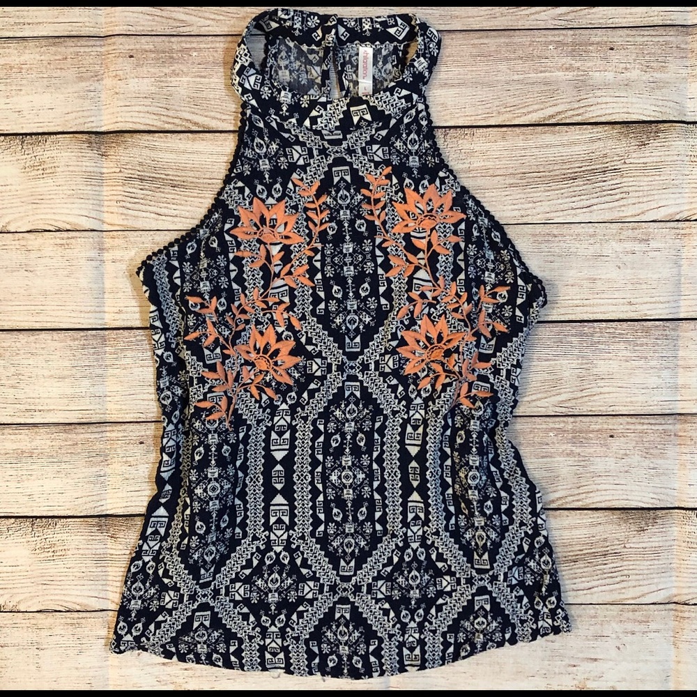 TARGET: High Neck Navy Floral Tank-Large